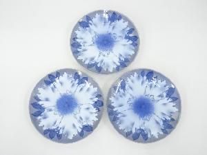 オールド深川　染付金彩花文皿3客